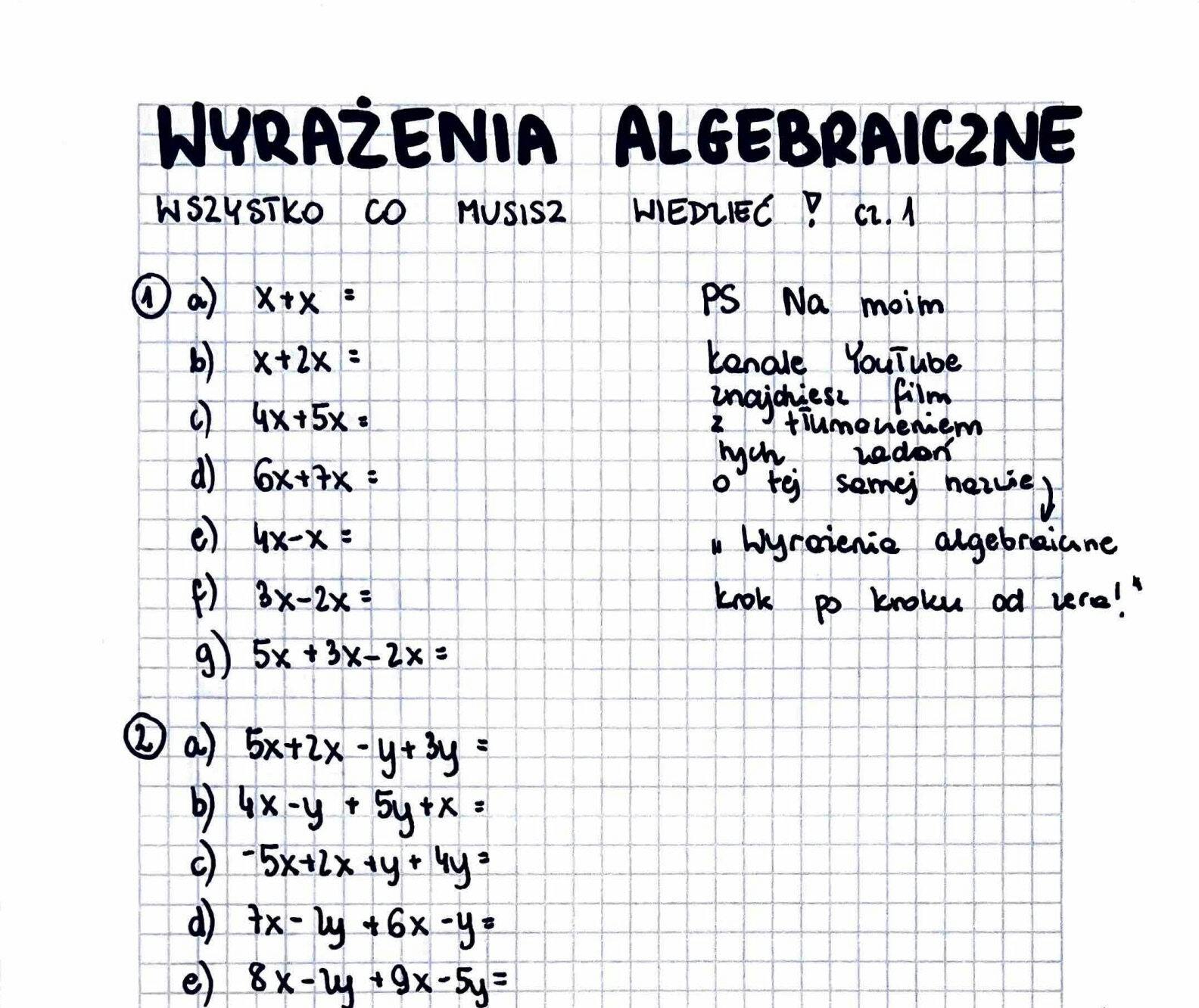 Obrazek dla artykułu pod tytułem Wyrażenia algebraiczne zadania do druku PDF z tłumaczeniem