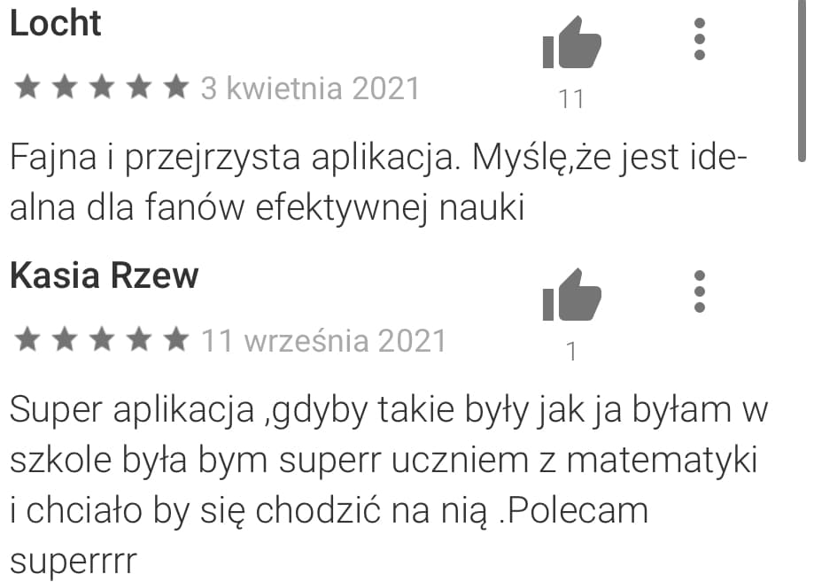 Opinia z Google Play: przejrzysta aplikacja, idealna do efektywnej nauki matematyki