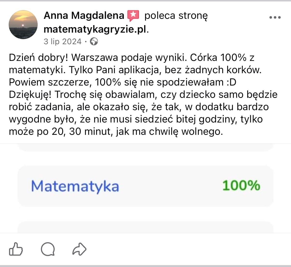 Opinia rodzica — wynik 100%