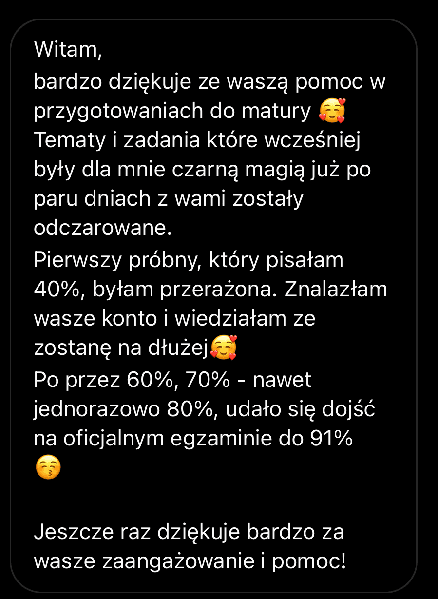 Opinia maturzystki - z 40% do 91% z Matematyka Gryzie