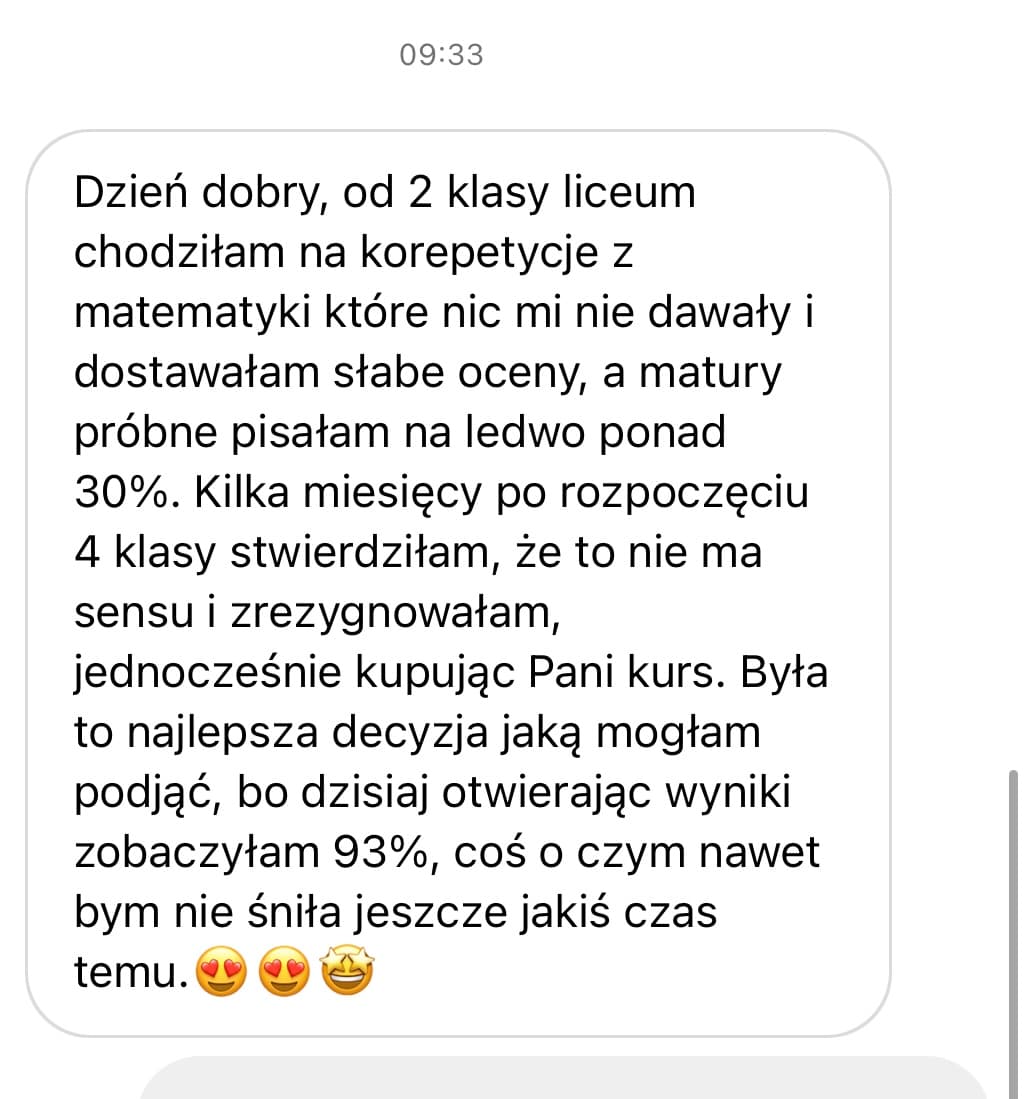 Opinia maturzystki - z 30% do 93% z Matematyka Gryzie