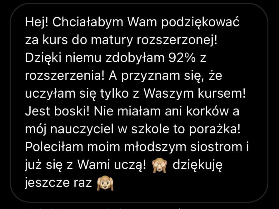 Opinia maturzystki - 92% z rozszerzonej, bez korków, z Matematyka Gryzie