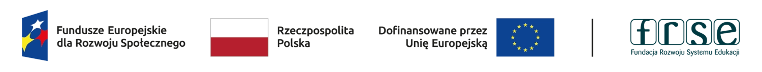 Logotypy: Fundusze Europejskie dla Rozwoju Społecznego, Rzeczpospolita Polska, Dofinansowane przez Unię Europejską, Fundacja Rozwoju Systemu Edukacji